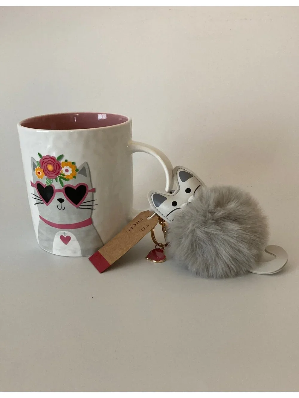 Cat mug with keychain nwt gift set